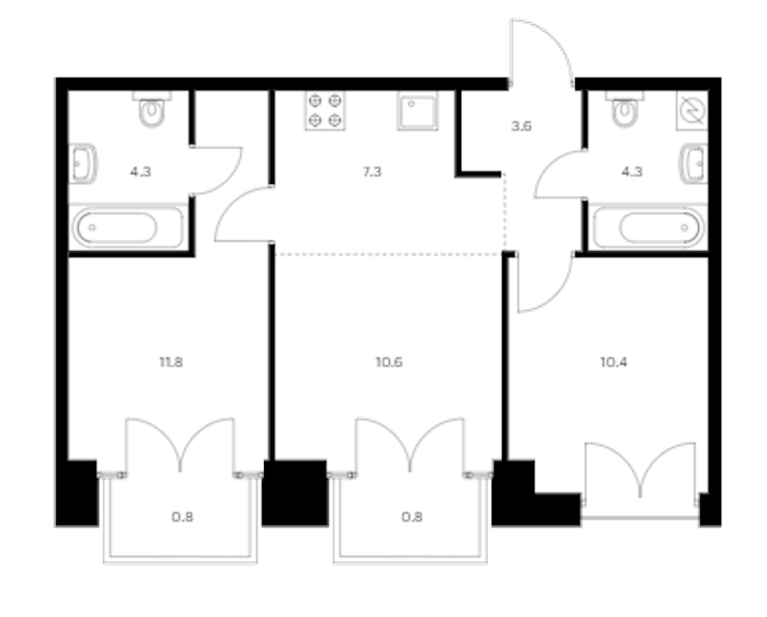 2-комнатная квартира 53.9 м², 4/9 эт., ЖК «Лермонтовский 54»